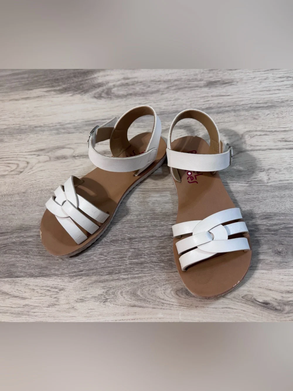 Rachel Shoes White Girls Braided Front Ankle-Strap Sandals